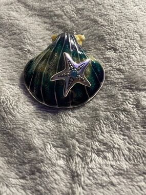Green and Teal Enamel Seashell with Starfish Accent